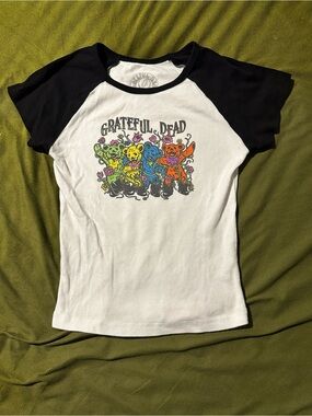 Grateful Dead Kids Raglan Tee - White & Black with Rainbow Dancing Bears